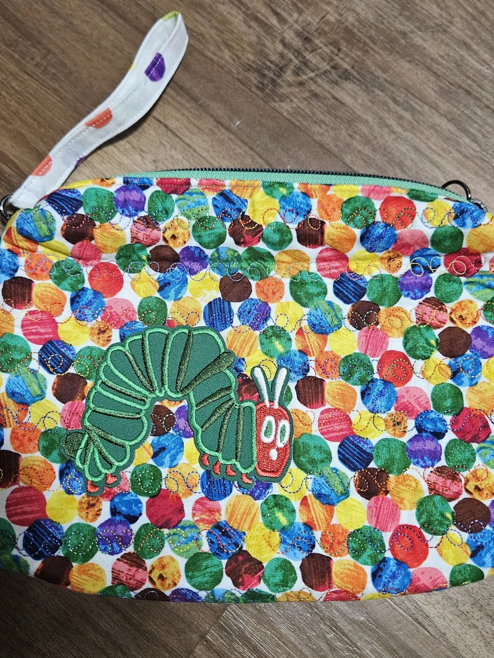 Colorful Dot Caterpillar Wristlet Pouch in Green & Multicolor